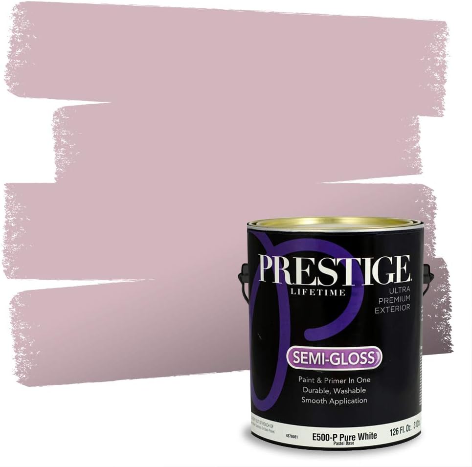 PRESTIGE E500-P-SW6303 Exterior Paint and Primer in One, 1-Gallon, Semi-Gloss, Comparable Match of Sherwin Williams Rose Colored, 1 Gallon, SW17-Rose