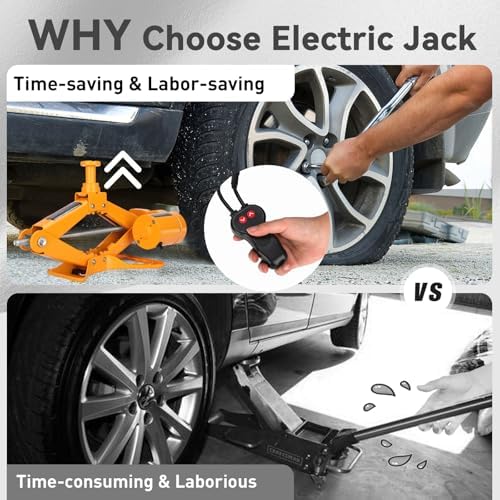 Electric Scissor Car Jack Kit 2 Ton Portable Auto Car Lift Floor Jack | 12V Scissor Jack for Sutire Repair 14.6 Inch Range for SUV Sedan Floor Jack for Tire Change Roadside Emergency