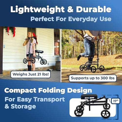KneeRover Economy Steerable Knee Scooter – Foldable Mobility Aid & Knee Walker with Adjustable Handlebar and Comfortable Knee Pad for Adults (Black) | Knee Walker, For Adults, Foot Surgery & Broken Ankle, Foldable, Crutch Alternative