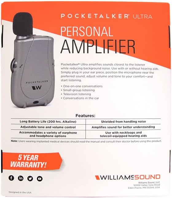 Williams Sound PockeTalker Ultra DUO Sound Amplifier with Headphone & Earbud