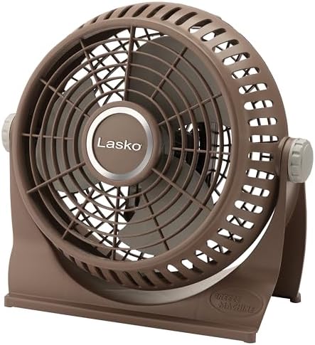 Lasko 505 Small Desk Fan with10-Inch Pivoting Head, Portable Electric Plug-In Table Fan Creates a Quiet Personal Cooling Breeze, Ideal for Travel, Bedroom, Dorm, and Office – Bronze