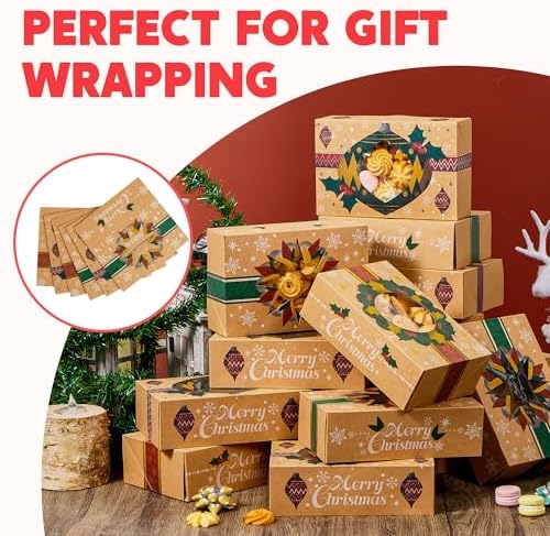 JOYIN 24PCS Christmas Cookie Boxes for Gift Giving, 8.75" x 5.75" x 2.75" Xmas Holiday Bakery Treat Boxes with Window