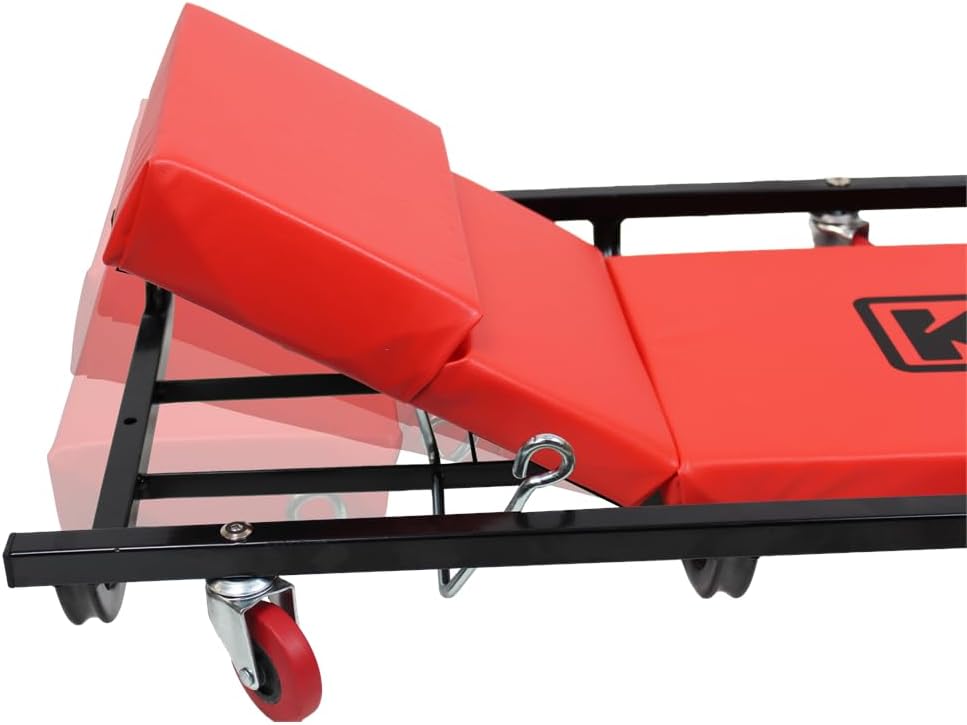 K Tool International 74961 Creeper Seat, Adjustable Headrest with Fully Padded Support, Oil Resistant Rubber Casters