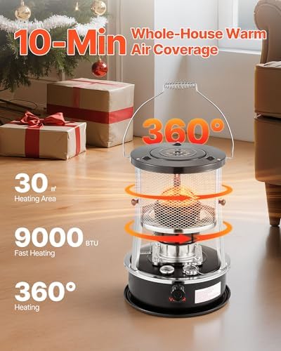 VEVOR 9000 BTU Portable Kerosene Heater & Stove, 2 in 1 Non-Electric Indoor Outdoor Heater with Adjustable Height & Flame & Easy Storage, for Camping