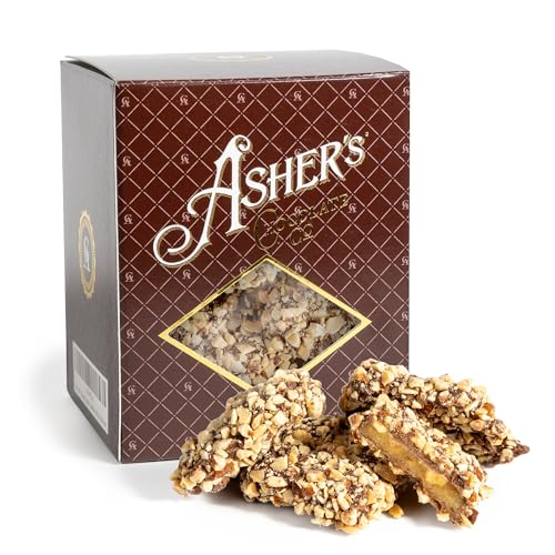 Asher's Chocolates, Gourmet Chocolate Covered Almond Bark, Sweet and Salty Candy with Almonds, Small Batches of Kosher Chocolate, Family Owned Since 1892 (1 Pound, Dark Chocolate)