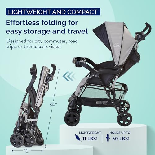 Kolcraft Cloud Plus Lightweight Umbrella Stroller for Toddlers with Reclining Seat, Large Storage Basket, Canopy, Infant & Parent Trays