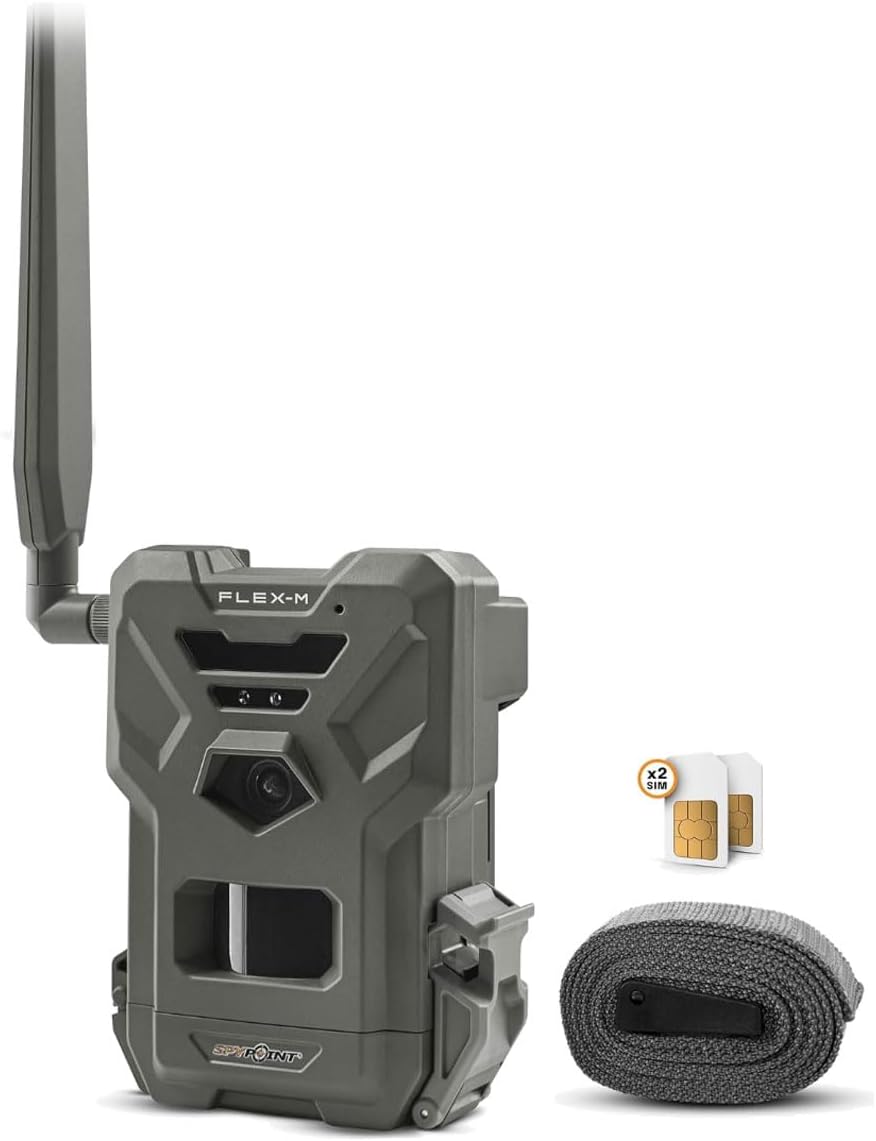 SPYPOINT Flex-M Twin Pack Cellular Trail Cameras - Best Hunting Accessories, No WiFi Needed, GPS, Night Vision, Dual-Sim LTE, IP65 Water-Resistant Game Camera, 28MP Photos, 720p Videos + Sound (2) | IP65 Water-Resistant Game, 720p Videos + Sound, 28MP Ph…