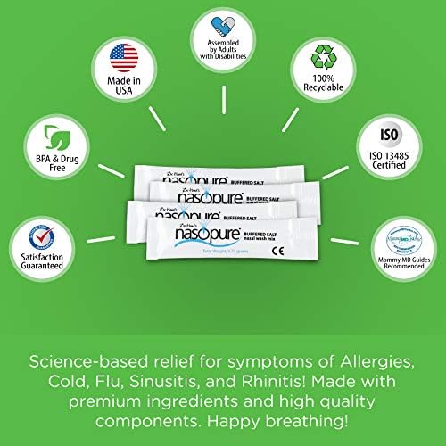 Nasopure Nasal Wash, Refill Kit, “The Nicer Neti Pot” Sinus Wash Kit, Comfortable Nasal Rinse 40 Salt Packets (3.75 Grams Each), Nasal Congestion