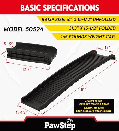 PawStep 61" Folding Pet Ramp, Portable Dog Ramp for Cars, SUVs, Beds & Couches, Lightweight PP Construction, Textured Surface