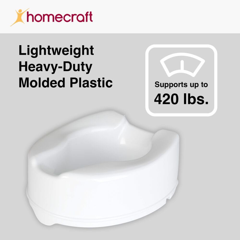 Homecraft Savanah Raised Toilet Seat 2" with Lid, Elongated & Elevated Lock Seat Support for Elderly, Handicapped and Disabled Users, White Colour | Elevated toilet seat riser for seniors and elderly; universal fit for most standard toilets, portable and…