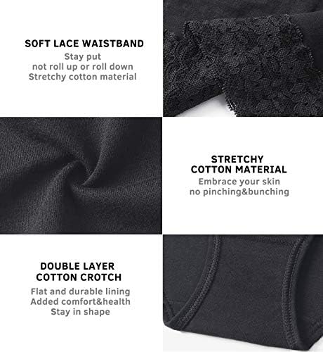 Wealurre Underwear Women Cotton Lace Waisted Bikini Panties 5-Pack