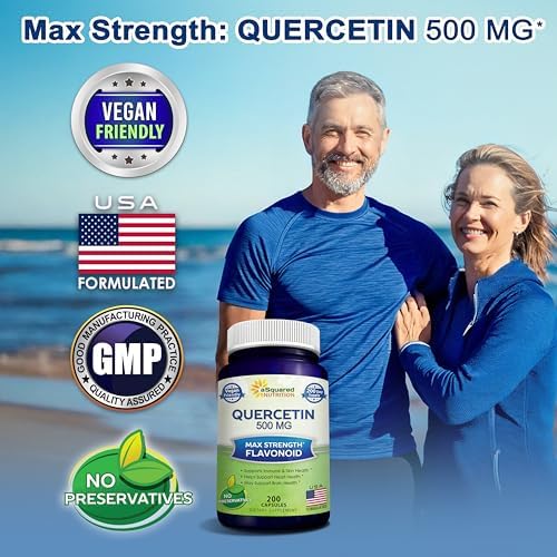 Quercetin 500mg Supplement - 200 Capsules - Dihydrate Powder Complex Pills | Max Strength Quercetin Dihydrate Supplements to Support Cardiovascular Health & Help Improve Immune Response