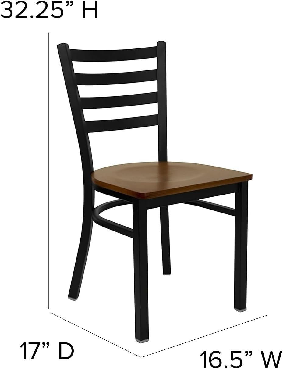 Flash Furniture Hercules Series Commercial Ladder Back Restaurant Chairs, Modern Lightweight Metal Dining Chairs with Padded Seats, Set of 2, Black