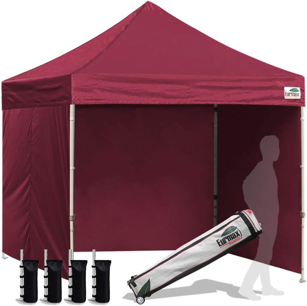 Eurmax USA 10x10 Pop Up Canopy Tent,Commercial Tent with Patented No-Tip Rolling Bag,4 Zippered Removable Walls,UV & Water Resistant Canopy Top,Heavy Duty Outdoor Gazebo,Instant Shelter(White)