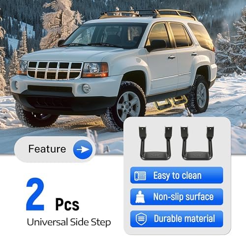 Kojem 2Pcs Silvery Aluminum Side Step Compatible with Chevy Chevrolet GMC Ford Isuzu Mitsubishi Dodge Jeep Nissan Toyota Mazda Side Hoop Step Polishing