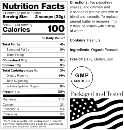 Norcal Organic Peanut Butter Protein Powder, Vegan, 11g Protein, 2 lb