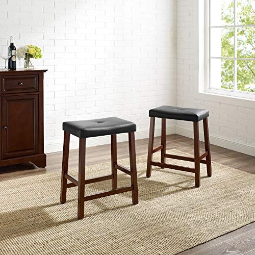Crosley Furniture Upholstered Saddle Seat Counter Height Bar Stools Set of 2, Black, 24-inch