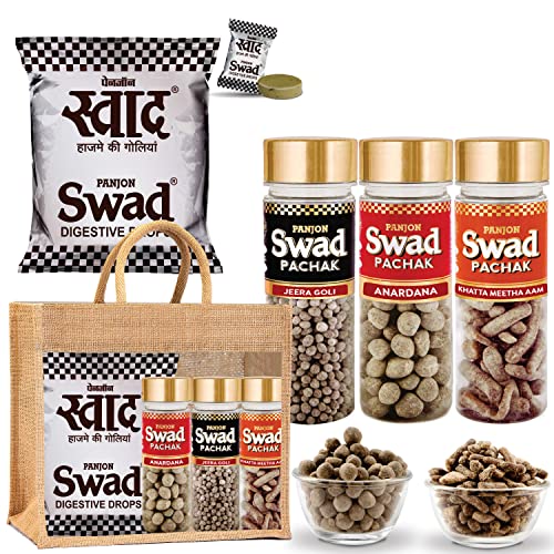 Swad MAHA SAVER PACK- Swad 25 Candy Pouchwith 3 premium bottles of Swad Pachak - ANARDANA, JEERA GOLI & KHATTA MEETHA KHAJOOR (Pack of 3)