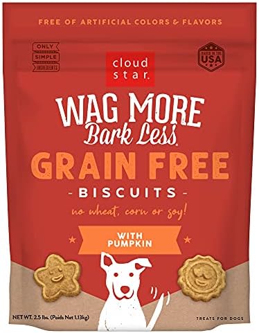 Cloud Star Wag More Bark Less - Dog Treats - Crunchy Biscuits - Grain Free Pumpkin - 2.5 lb Pouch