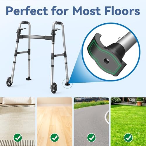Loyoda Folding Walker with Basket and Glide Skis, 5" Wheels, Lightweight | Standard Walker for Seniors and Adults, Offers 8 Height Adjustments (31"-38"), Supports up to 350 lbs