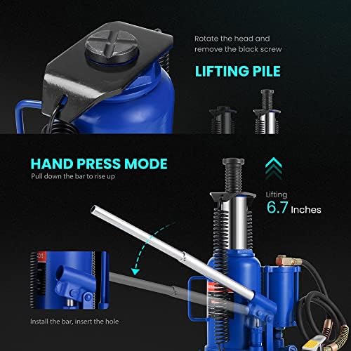 SPECSTAR Pneumatic Air Hydraulic Bottle Jack with Manual Hand Pump 20 Ton