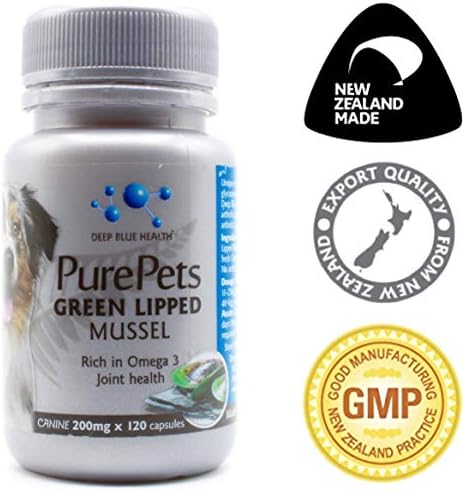 PurePets New Zealand Green Lipped Mussel Capsules for Dogs and Cats - 200mg x 120 Capsules - for Hip & Joint Support - 100% Natural Arthritis Pain