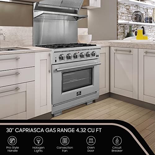 FORNO Capriasca Full Gas 30" Inch. Freestanding Range with 5 Sealed Burners Cooktop - 4.32 Cu.Ft. Gas Convection Oven Capacity