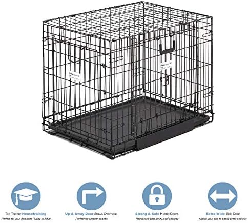MidWest Homes for Pets Medium Ovation Double Door 30-inch Folding Metal Dog Crate, Front and Up & Away Side Doors, Space-Saving Design