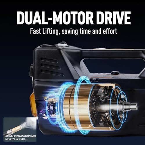 Trihelper Electric Car Jack 5 Ton 12V Floor Jack Hydraulic Jack Stand Car Lift Jack with Integrated Tire Pump for SUV Truck Sedan Vehicle Roadside