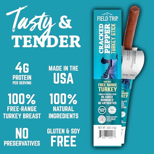 Field Trip Grass Fed Pepperoni Jerky Snack Sticks, Keto, Paleo, Gluten Free, Allergy Friendly Snack, High Protein, 50 Calorie Snack, 0.5oz, 24 Pack | Grass Fed, Keto, Paleo, Gluten Free, Allergy Friendly Snack, High Protein, 50 Calorie Snack