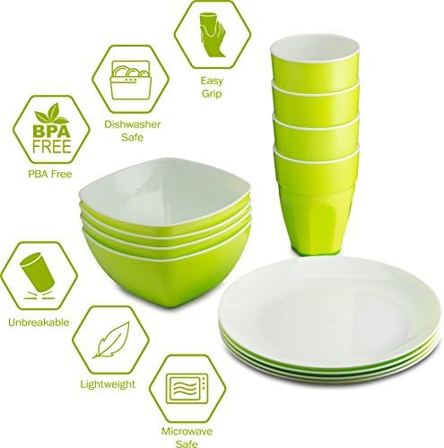 Reusable Plastic Dinnerware Set (12pcs) – Ideal For Kids. Fancy Hard Plastic Plates