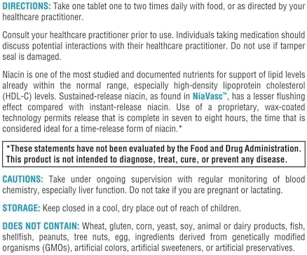 XYMOGEN NiaVasc - Sustained-Release 500 mg Niacin - Supports Healthy Blood Lipids & Normal Carotid Intima-Media Thickness - Vegetarian, Non-GMO & Gluten-Free - 120 Capsules