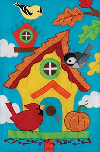 Whimsy Birdhouse - Garden Size, Emboidered Applique Style, Double Sided Decorative Flag - Approx. 12 Inch X 17.98 Inch