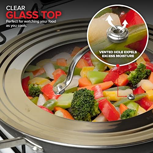 Modern Innovations Universal Lid with Tempered Glass Top for Pots & Pans, Fits 8.25, 9, 10, 11