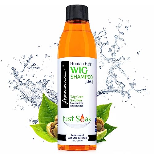 Awesome Human Hair Wig Shampoo, pH5, Wig Care Solution, Adds Body & Volume, Promotes Silkiness and Shine, Detangle Wig & Easy Combing, Provides Freshness Feeling (7 fl oz) | pH5 human hair formula lifts buildup with no scrubbing, curl pattern stays set