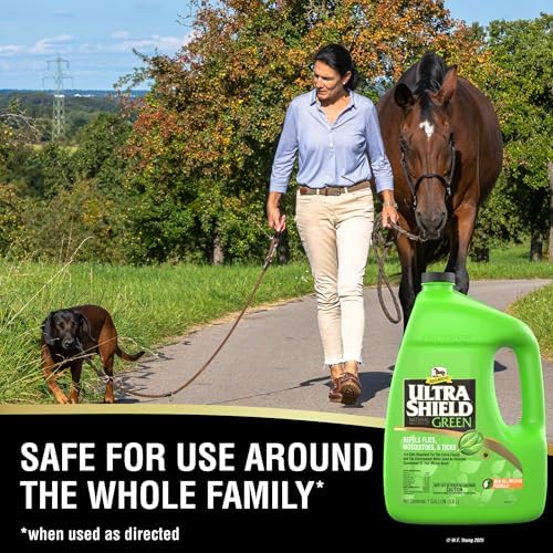 Absorbine UltraShield Green Natural Insect Repellent, 128 fl oz Gallon | Use on Horses & Dogs, Botanical Essential Oils, Daily Use, Repels 70+ Species Including Flies, Mosquitoes, Gnats & Ticks