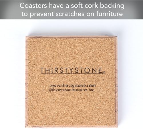 Thirstystone Sandstone Cinnabar Coasters | Protective Cork Backing, Eco-Friendly, Absorbent, Easily Wipes Clean