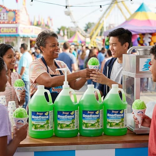 Snappy Green Apple Sno Cone Syrup, 1 Gallon 4 Pack, Ready to Use for Snow Cone Machines and Shaved Ice