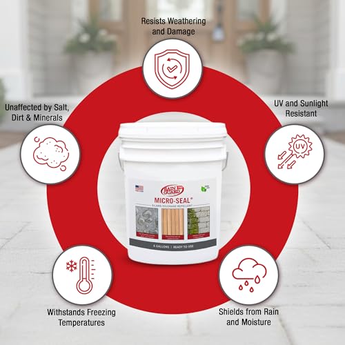 Rainguard Pro Micro-Seal, Wood & Masonry Surface Sealer, 5 Gallons | For Water & Weather Damage, All Porous Surfaces, Silane Siloxane Water Repellent, Clear Natural Finish, Ready To Use