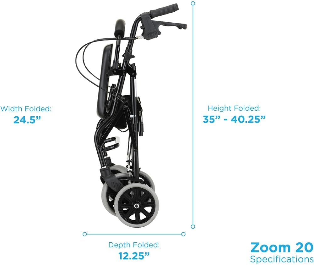 NOVA Zoom 22 Rollator Walker for Seniors, Rolling Walker with Locking Hand Brakes, Padded Seat & 8" Wheels, Lock N Load for Easy Transport & Storage, Adjustable Height 5'5"–6'1", Red