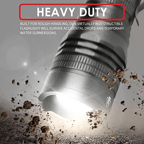 PeakPlus LED Tactical Flashlight PTAC1000 [2 Pack] - Single Mode, High Lumen, Zoomable, Water Resistant, Flash Light - Camping, Outdoor, Emergency