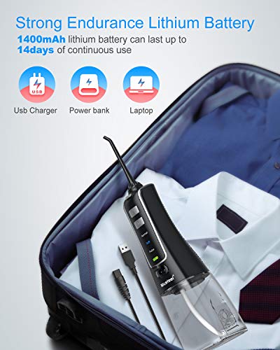 Nicefeel Cordless and Rechargeable Water Flosser - 300ML Water Tank Oral Irrigator, 4 Jet Tips