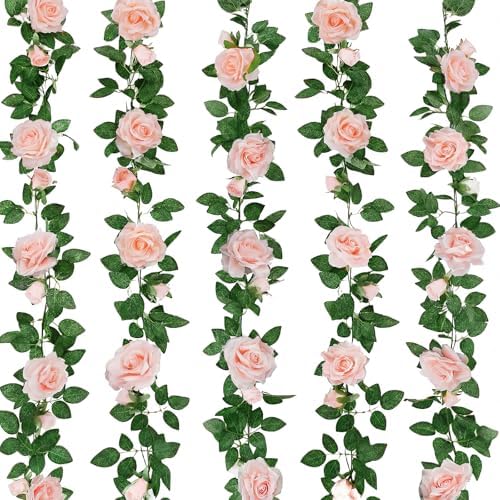 ZIFTY 5Pcs 34FT Flower Garland White Artificial Rose Vine Wedding Decor