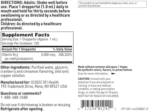 SFI Health Klaire Labs Vitamin B12 Liquid, 120 Servings, 4 Fl Oz | Formulated for Superior Absorption