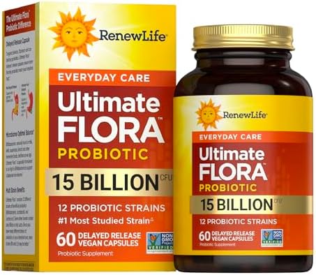 Renew Life Ultimate Flora Probiotic 15 Billion CFU | 30 Delayed Release Vegan Capsules Go Pack | Everyday Care Formula | Dairy, Soy, and Gluten Free Supplement