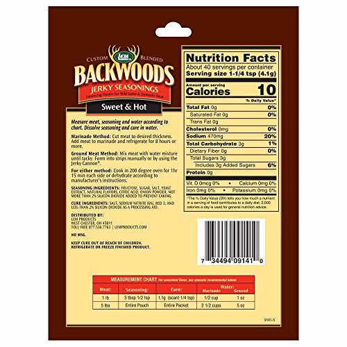 LEM Products Backwoods Sweet & Hot Jerky Seasoning, 5.8 oz Packet | Pre-Measured Seasoning and Cure for Wild Game and Domestic Meat, Seasons Up to 5 Pounds of Meat for Homemade Jerky