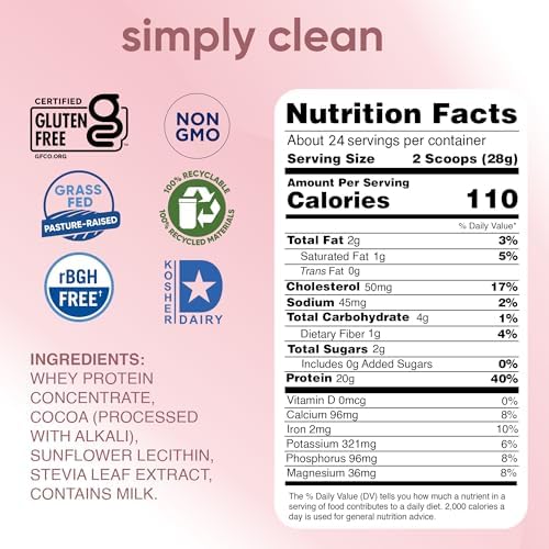 Simply tera's Pure Whey Protein Powder, Dark Chocolate, Clean Label - 12 Oz | Clean Whey Protein Powder, Made Without Artificial Sweeteners, Non-GMO, Kosher, rBGH-Free