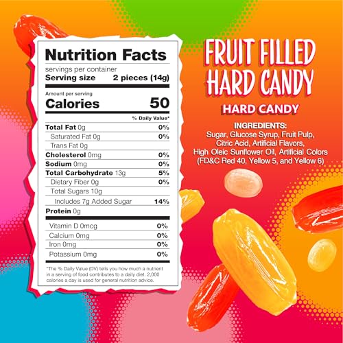 Arcor Fruit Filled Hard Candy, Bon Bons Candy, 2 Lb Bag | Hard Candy Individually Wrapped, Orange, Cherry, Lemon, Strawberry, Pineapple