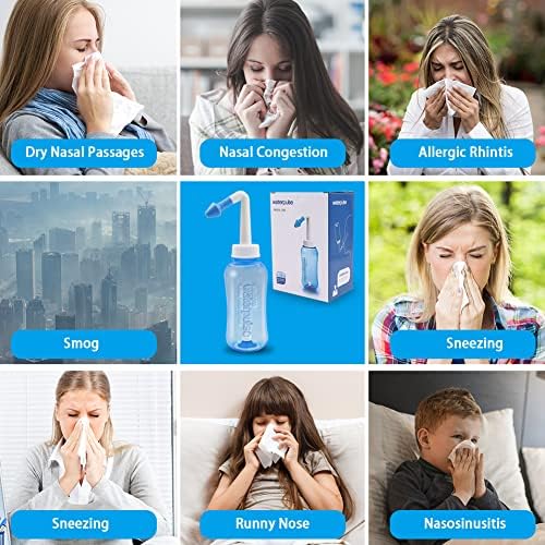 Neti Pot Sinus Rinse Bottle，Abnaok Nose Wash Cleaner Pressure Rinse Nasal Irrigation for Adult & Kid BPA Free，Nasal Wash Kit for Home or Travel
