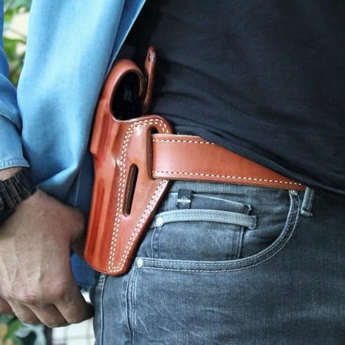 Premium Leather Three Slot OWB Pancake Holster with Thumb Break Fits, GP-100 357 Magnum 4.20" Barrel (Please Choose Your Hand Draw) Brown Color